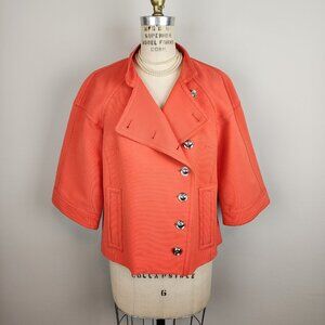 Per Se Ribbed Orange A Line Jacket with 3/4 Sleeves and Front Pockets Ladies 10